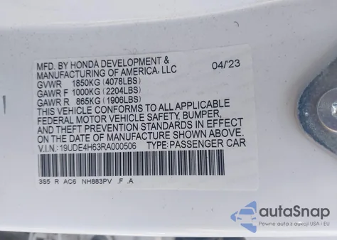 2024 Acura Integra A-Spec Technology из США, поврежденный, VIN 19UDE4H63RA000506